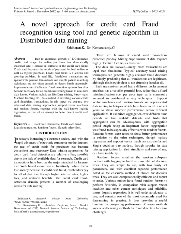 (PDF) Novel Approach For Credit Card Fraud Recognition Using Tool