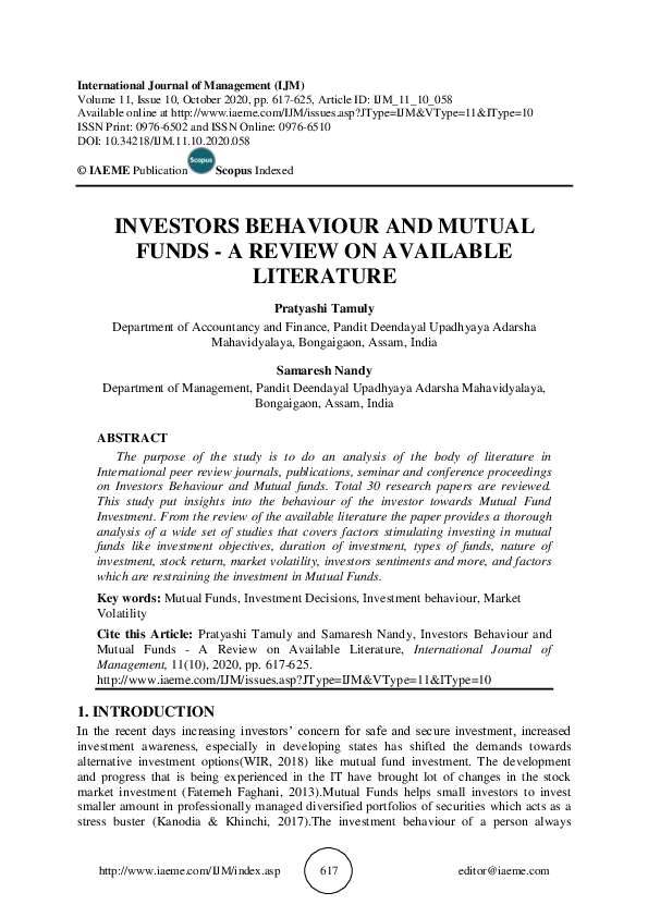 literature review on mutual funds 2019