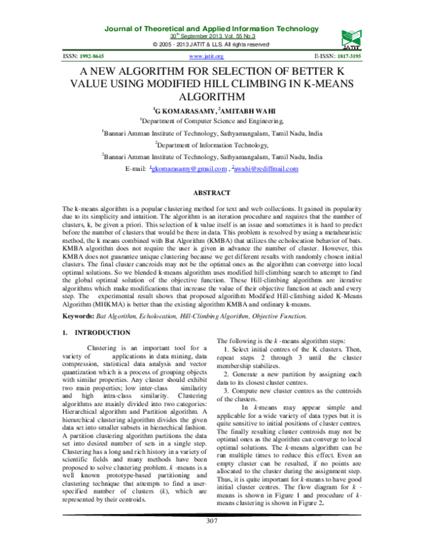 (PDF) A NEW ALGORITHM FOR SELECTION OF BETTER K VALUE USING MODIFIED ...