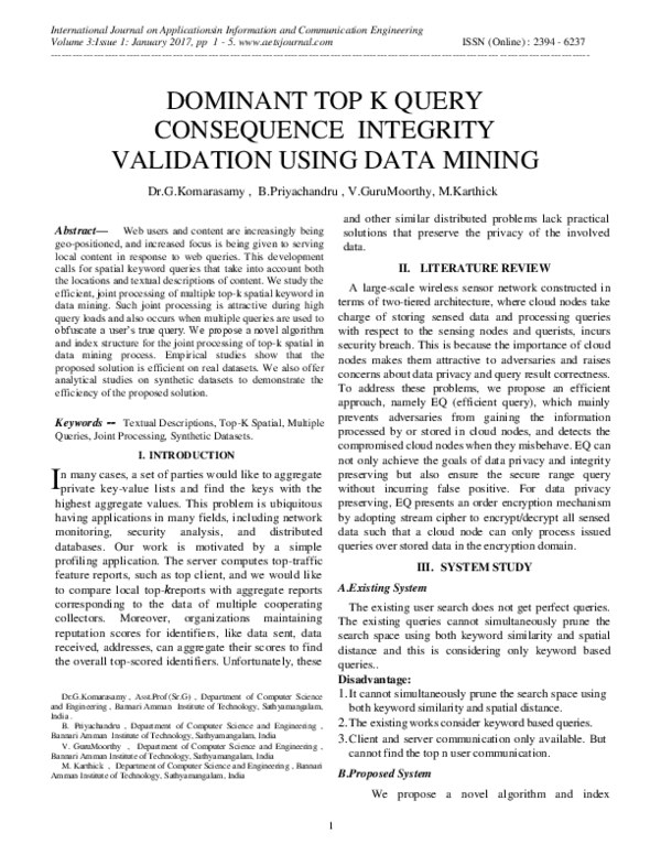 (PDF) Dominant Top K Query Consequence Integrity Validation