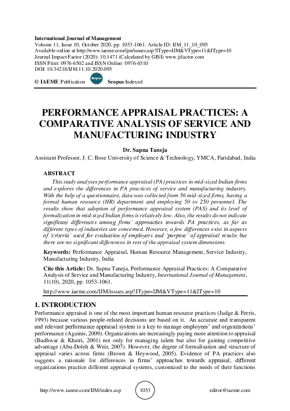 (PDF) PERFORMANCE APPRAISAL PRACTICES: A COMPARATIVE ANALYSIS OF ...