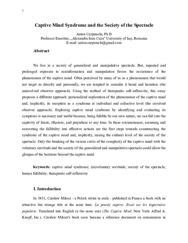 (DOC) Captive Mind Syndrome and the Society of the Spectacle