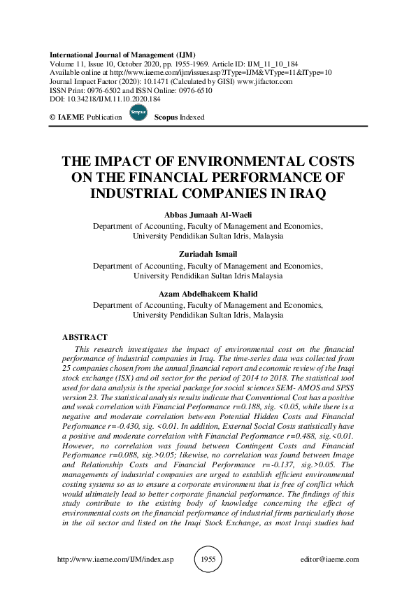 PDF) THE IMPACT OF ENVIRONMENTAL COSTS ON THE FINANCIAL 