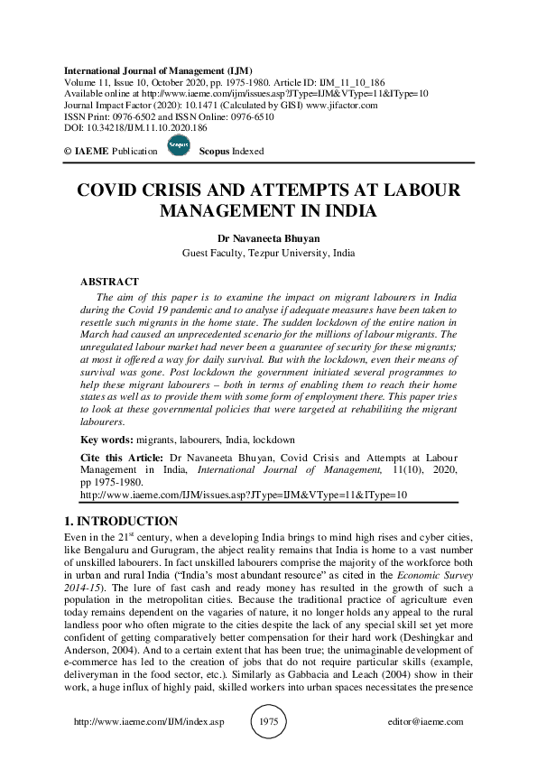 (PDF) COVID-19's Impact on Migrant Labour in India