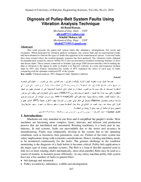 (PDF) Dignosis of Pulley-Belt System Faults Using Vibration Analysis ...
