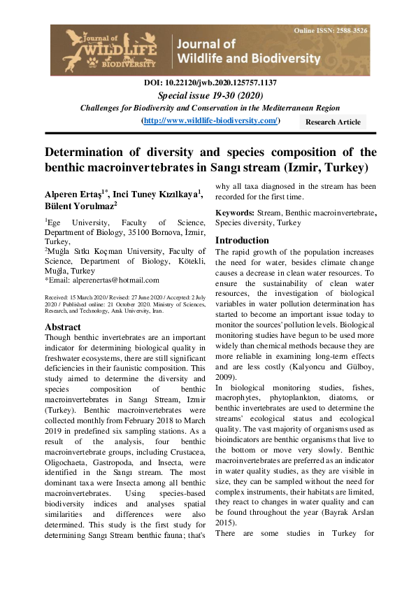 (PDF) Determination of diversity and species composition of the benthic ...