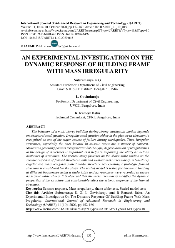 (PDF) An Experimental Investigation On The Dynamic Response Of Building ...