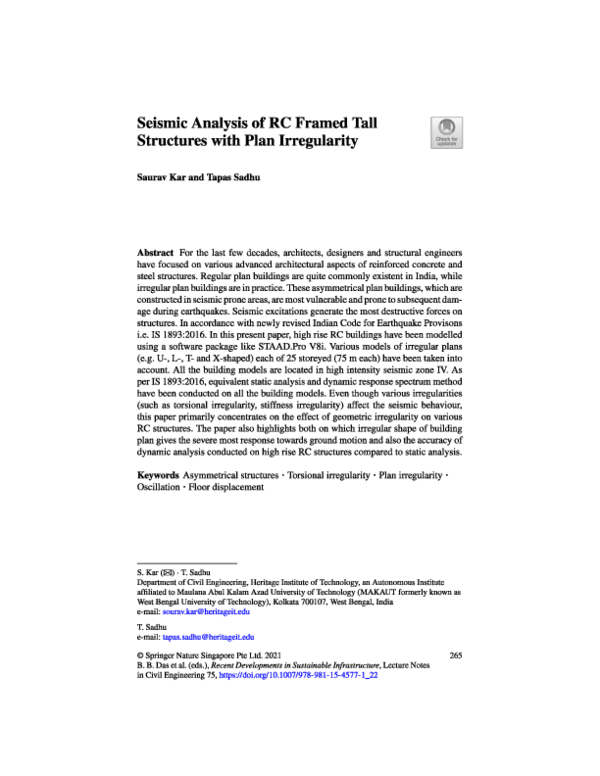 (PDF) Seismic Analysis of RC Framed Tall Structures with Plan Irregularity