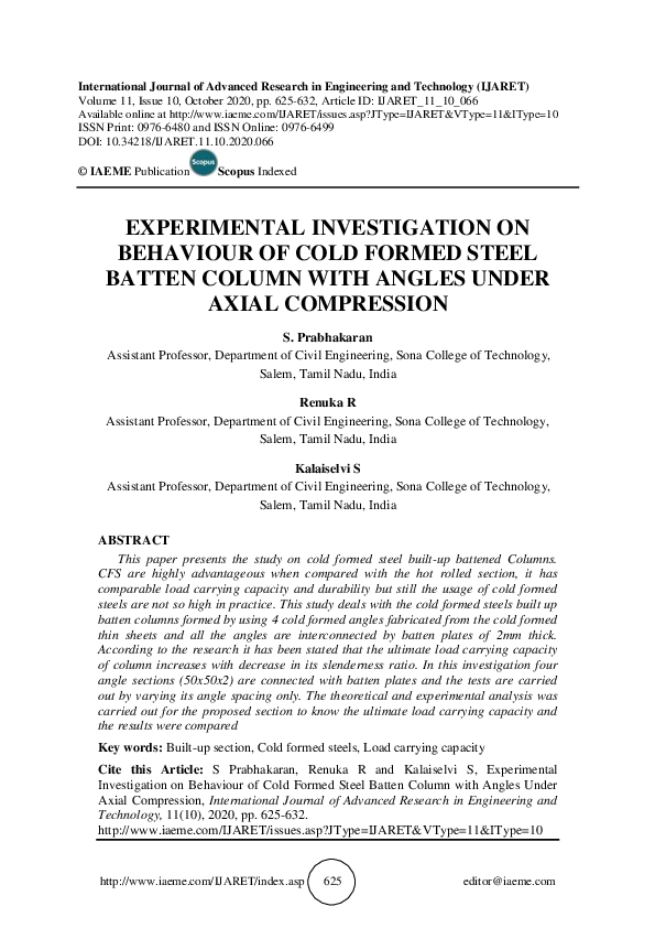(PDF) EXPERIMENTAL INVESTIGATION ON BEHAVIOUR OF COLD FORMED STEEL ...