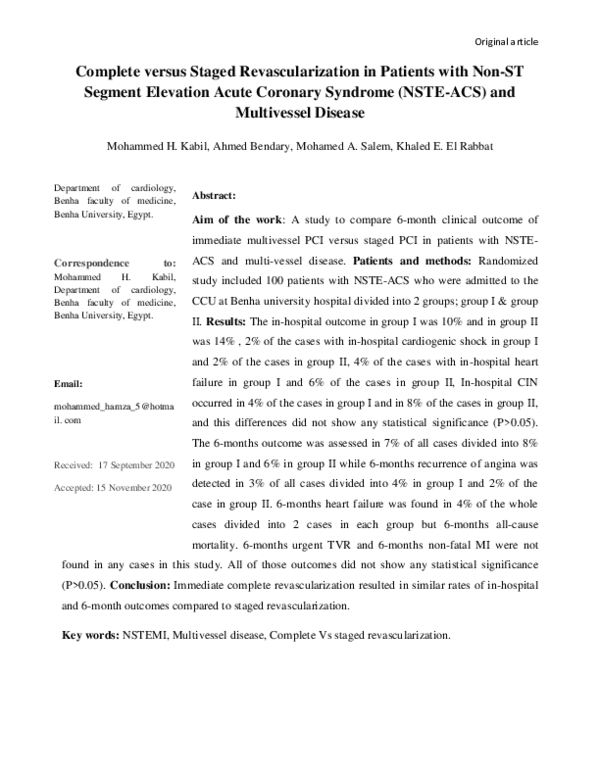 (PDF) Complete versus Staged Revascularization in Patients with Non-ST ...