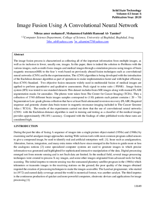 (PDF) Image Fusion Using A Convolutional Neural Network