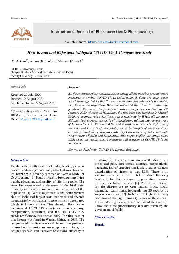 (PDF) How Kerala and Rajasthan Mitigated COVID-19: A Comparative Study