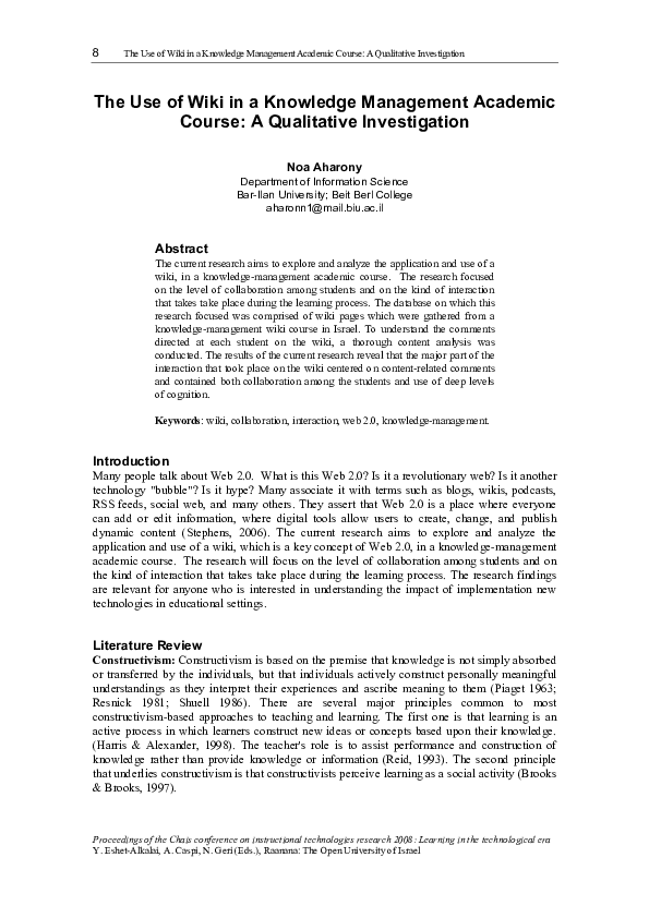 (PDF) The Use of Wiki in a Knowledge Management Academic Course: A ...