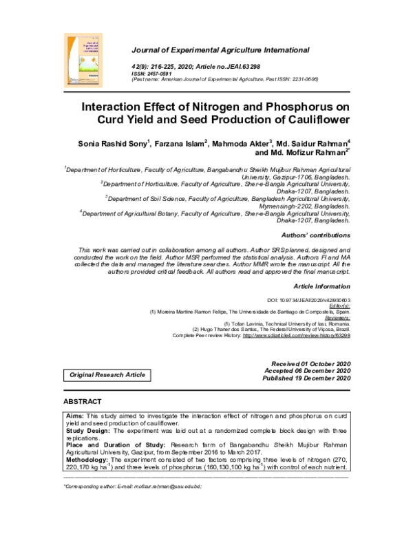 (PDF) Interaction Effect of Nitrogen and Phosphorus on Curd Yield and ...
