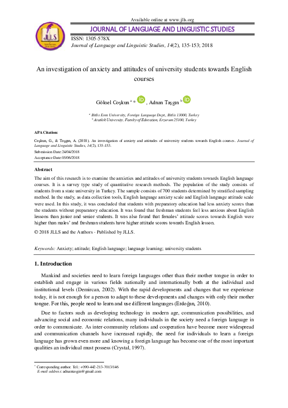 (PDF) An investigation of anxiety and attitudes of university students ...