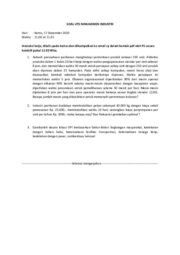 Doc Soal Uts Manajemen Industri Aryatidewi Ni Putu Ayu Karya Academia Edu
