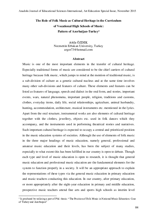(PDF) The Role of Folk Music as Cultural Heritage in the Curriculum of ...