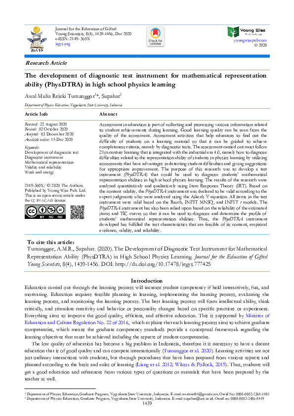 PDF) The Development of Diagnostic Test Instrument for 