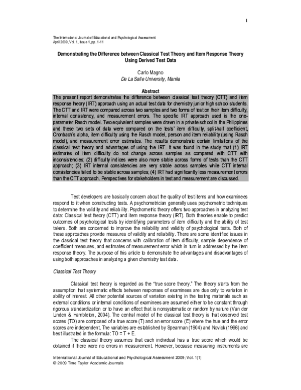 (PDF) Demonstrating the difference between classical test theory and ...
