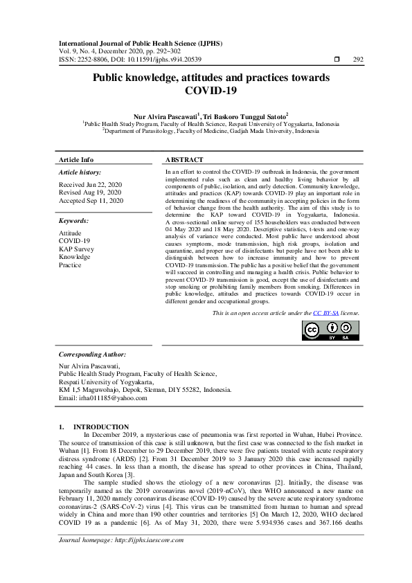 (PDF) Public knowledge, attitudes and practices towards COVID-19