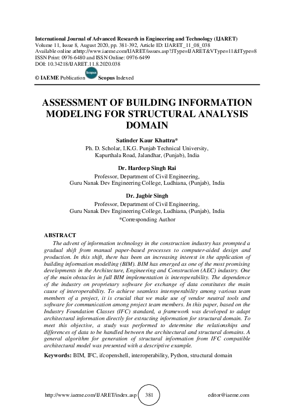 (PDF) ASSESSMENT OF BUILDING INFORMATION MODELING FOR STRUCTURAL ...