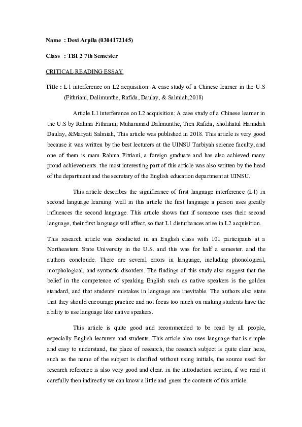 (DOC) Title : L1 interference on L2 acquisition: A case study of a ...