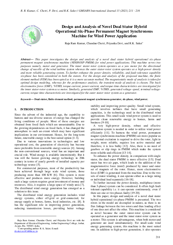 (PDF) Design and Analysis of Novel Dual Stator Hybrid Operational Six ...