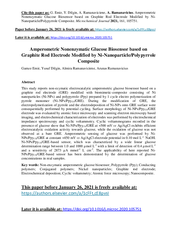 (PDF) Amperometric Nonenzymatic Glucose Biosensor based on Graphite Rod ...