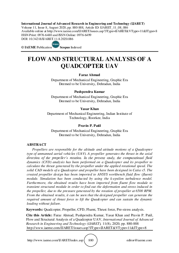 (PDF) FLOW AND STRUCTURAL ANALYSIS OF A QUADCOPTER UAV
