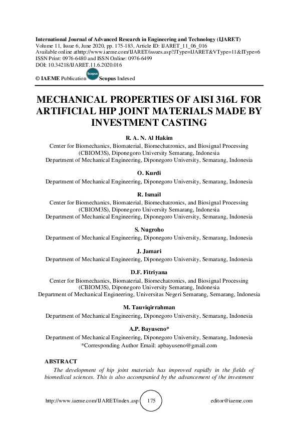 (PDF) Mechanical Properties of AISI 316L for Artificial Hip Joint