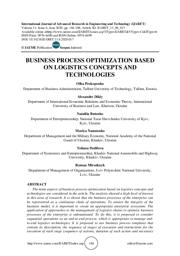 (PDF) Business Process Optimization Based on Logistics Concepts and ...