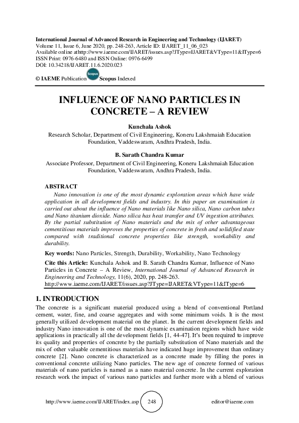 (PDF) INFLUENCE OF NANO PARTICLES IN CONCRETE – A REVIEW