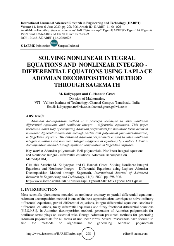 (PDF) Solving Nonlinear Integral Equations and Nonlinear Integro ...
