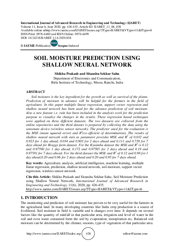 (PDF) Soil Moisture Prediction using Shallow Neural Network