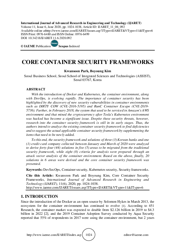 (PDF) CORE CONTAINER SECURITY FRAMEWORKS | IAEME Publication - Academia.edu