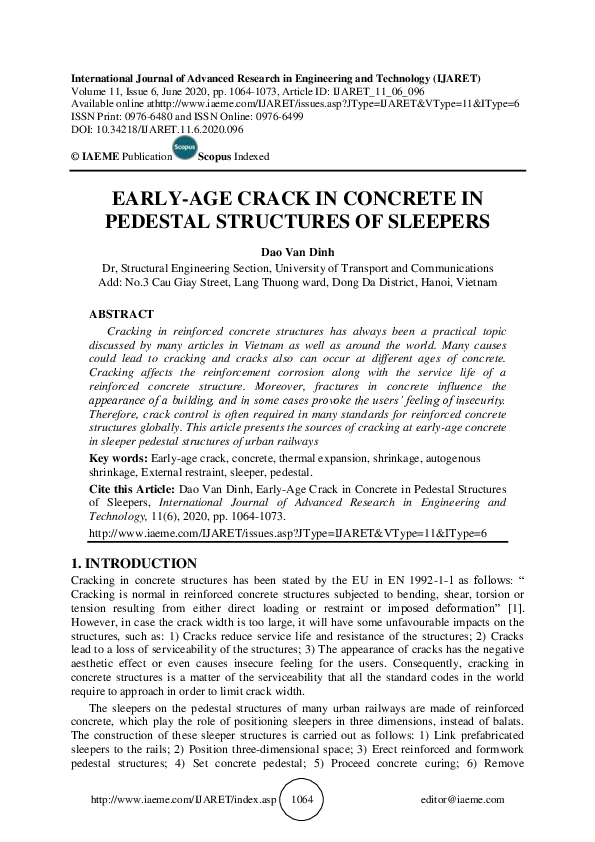(PDF) Early-Age Crack in Concrete in Pedestal Structures of Sleepers