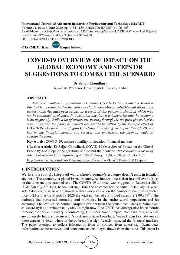 (PDF) COVID-19 OVERVIEW OF IMPACT ON THE GLOBAL ECONOMY AND STEPS OR ...
