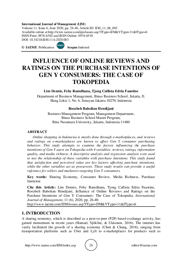 (PDF) Influence of Online Reviews and Ratings on the Purchase ...