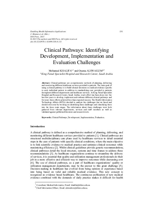 (PDF) Clinical Pathways: Identifying Development, Implementation and ...