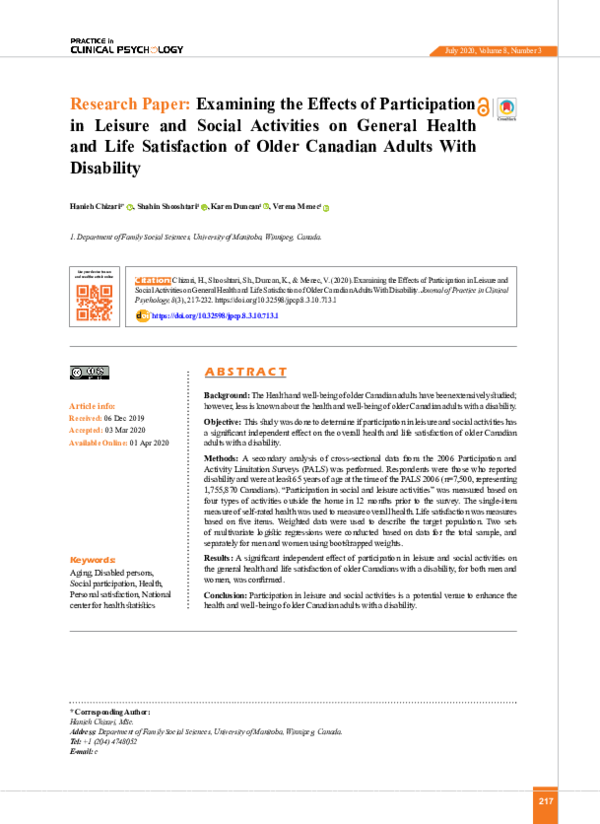 (PDF) Examining the Effects of Participation in Leisure and Social ...