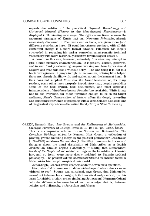 (PDF) Martin Yaffe, Review of Leo Strauss and the Rediscovery of ...