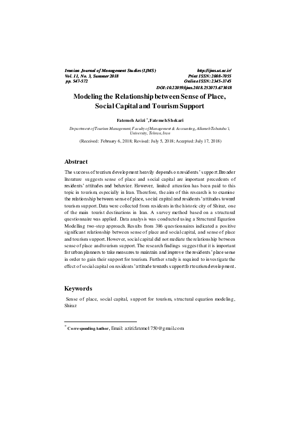 (PDF) Modeling the Relationship between Sense of Place, Social Capital ...