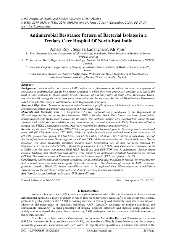 (PDF) Antimicrobial Resistance Pattern of Bacterial Isolates in a ...