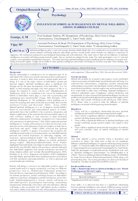(PDF) INFLUENCE OF SPIRITUAL INTELLIGENCE ON MENTAL WELL-BEING AMONG ...