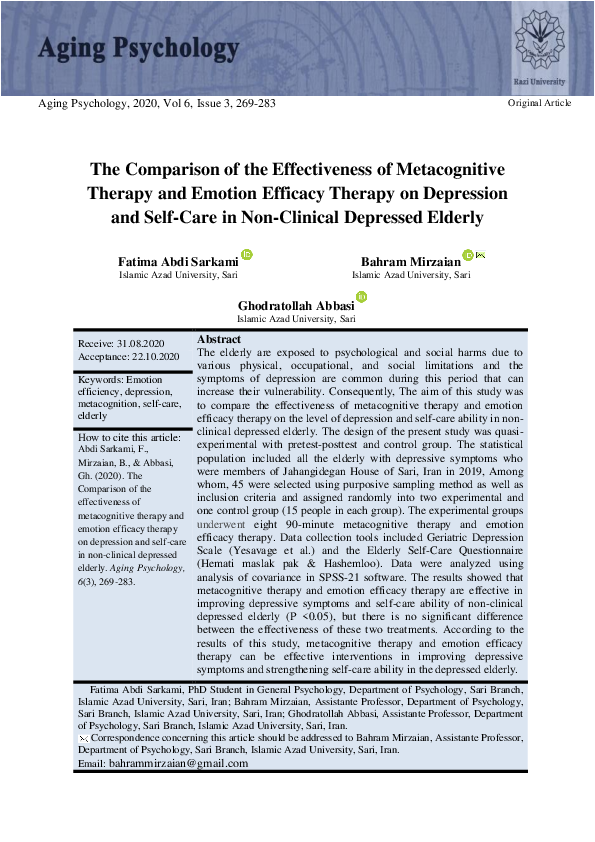 (PDF) The Comparison of the Effectiveness of Metacognitive Therapy and ...