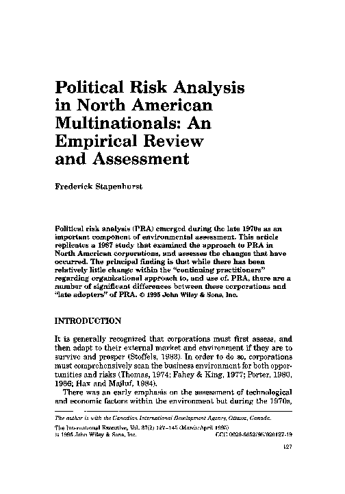 (PDF) Political risk analysis in north American multinationals: An ...