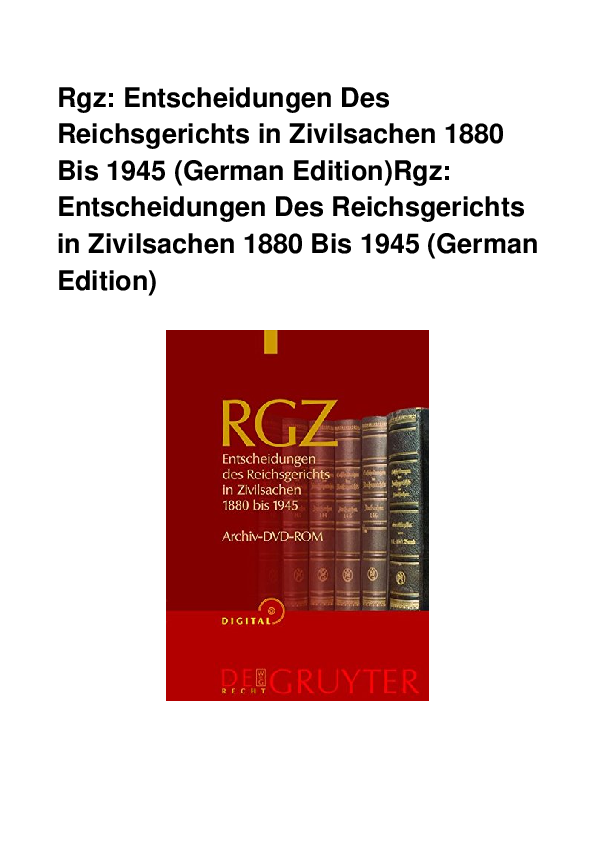 (PDF) Rgz Entscheidungen Des Reichsgerichts in Zivilsachen 1880 Bis