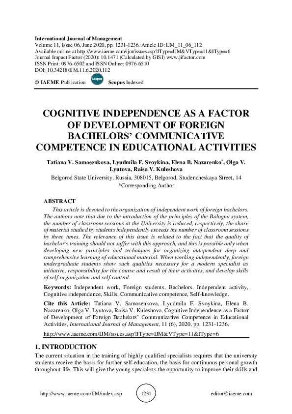 (PDF) Cognitive Independence as a Factor of Development of Foreign ...