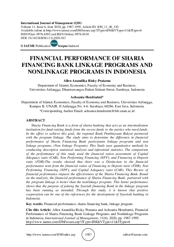 (PDF) Financial Performance of Sharia Financing Bank Linkage Programs ...