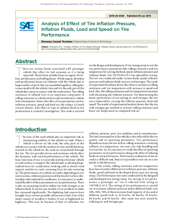 (PDF) Analysis of Effect of Tire Inflation Pressure, Inflation Fluids ...